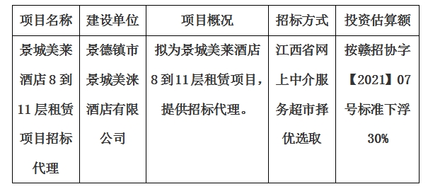 景城美萊酒店8到11層租賃項(xiàng)目招標(biāo)代理計(jì)劃公告