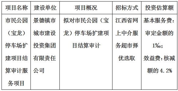 市民公園（寶龍）停車場(chǎng)擴(kuò)建項(xiàng)目結(jié)算審計(jì)服務(wù)項(xiàng)目計(jì)劃公告