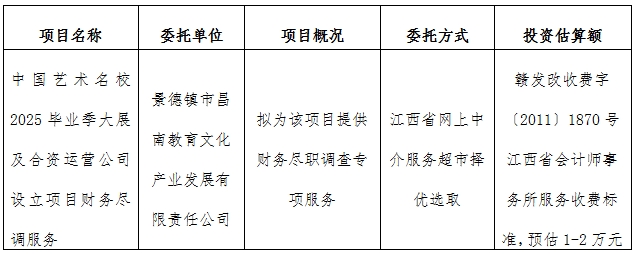 中國藝術名校2025畢業(yè)季大展及合資運營公司設立項目財務盡調服務計劃公告